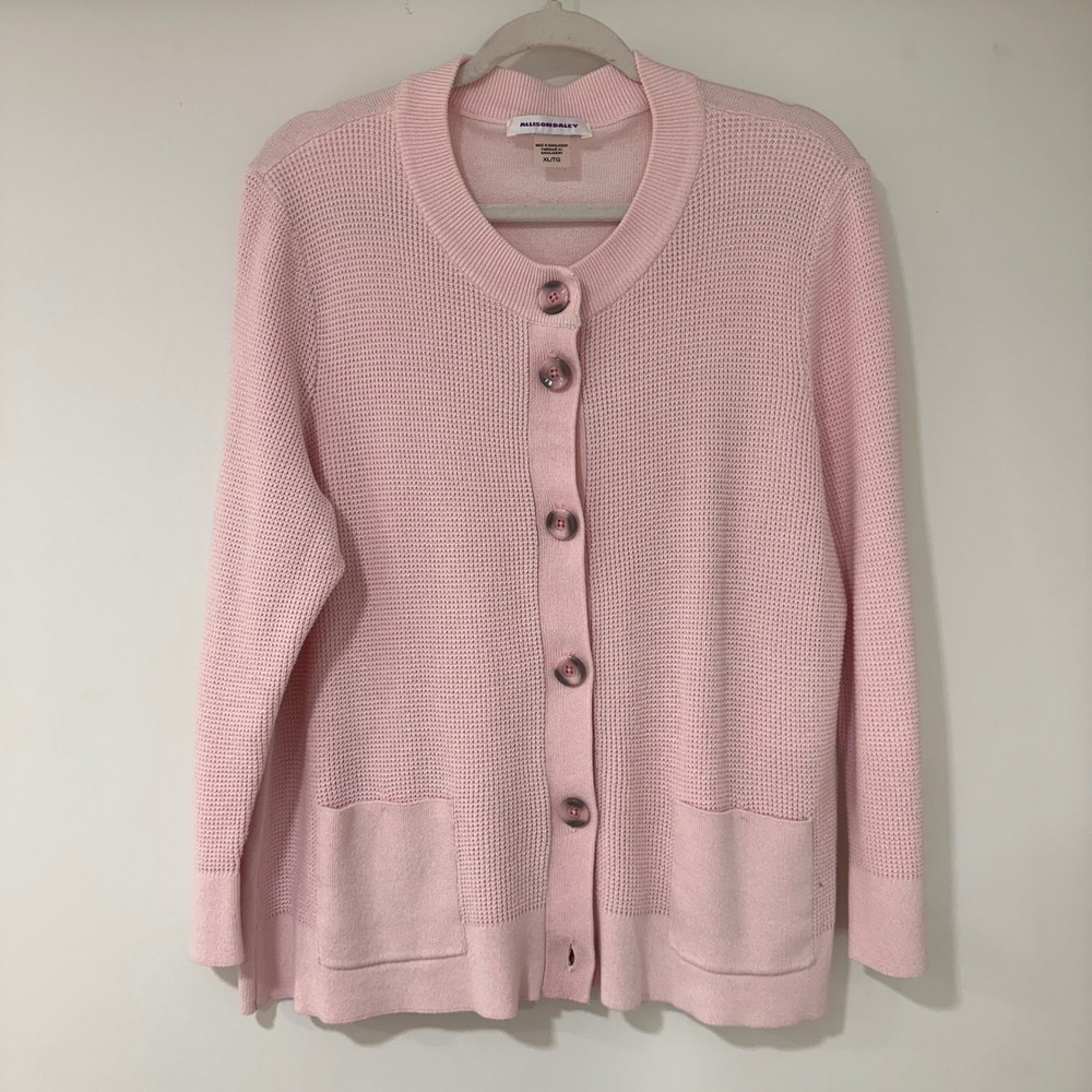 Allison Daley Waffle Knit Cardigan Women XL Pink Button Front Pocket | Coquette